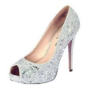 Lauren Lorraine Glittering Silver Peep-Toe Heels